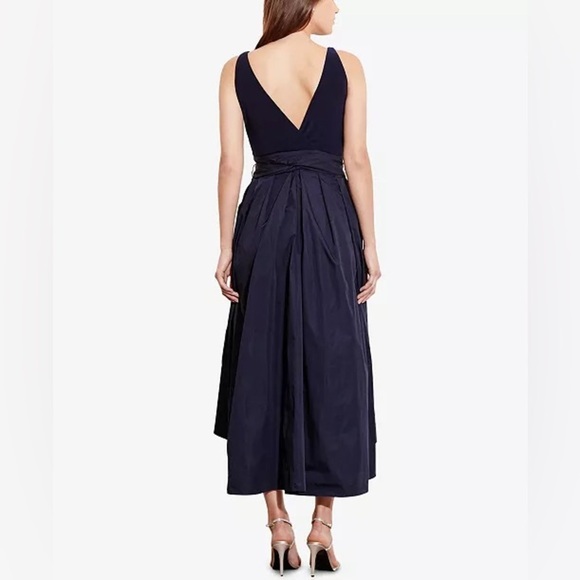 Ralph Lauren LRL High-Low Fit & Flare A-line Dress Navy Blue Pockets Wrap Sz 12 - Picture 3 of 16